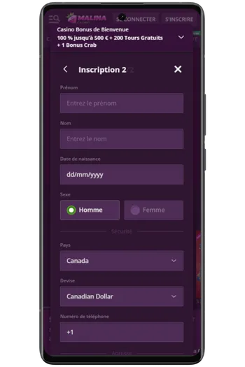 Étape 2 - informations personnelles