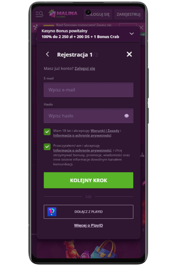 Krok 1 - email i hasło