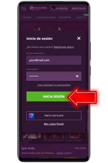 Pulsa el botón verde INICIAR SESIÓN