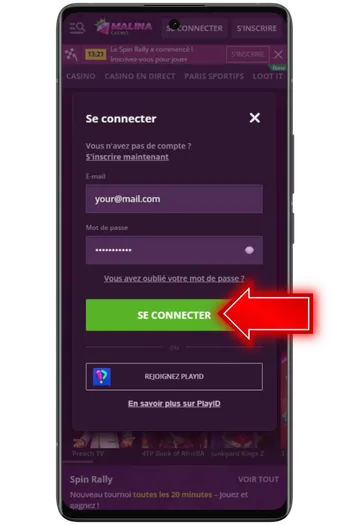 Validez avec le bouton vert SE CONNECTER