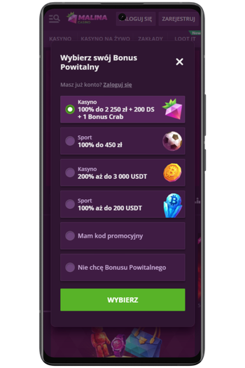 Wybierz bonus powitalny