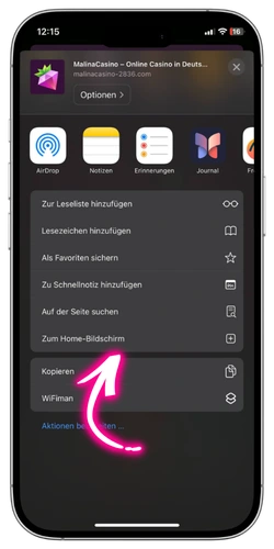 Malina Casino App zum Home-Bildschirm hinzufügen