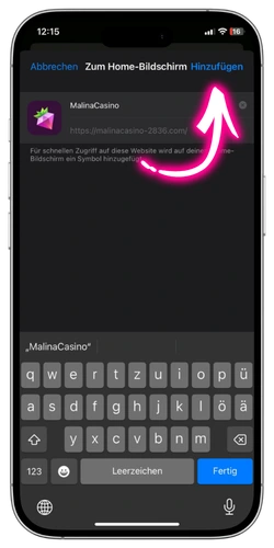 Malina Casino App hinzufügen bestätigen