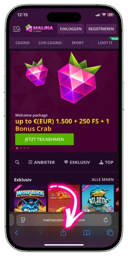 Malina Casino App Browser-Menü öffnen