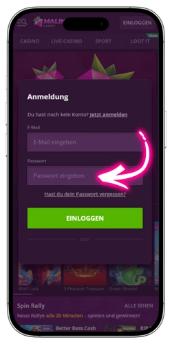 Malinocasino Passwort eingeben Deutschland