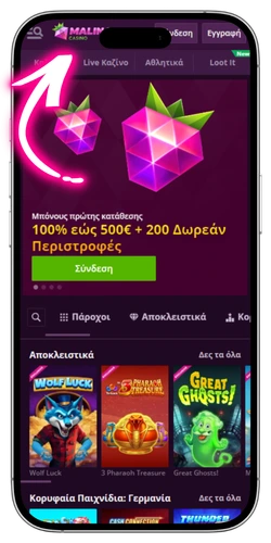Malina Casino σελίδα σύνδεσης
