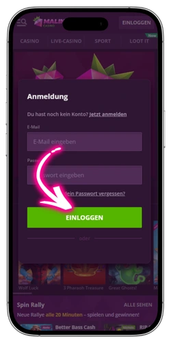 Malinocasino Anmelden Button klicken Deutschland