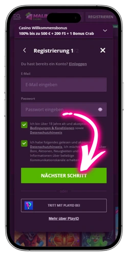 Malina Casino Konto erstellen Deutschland